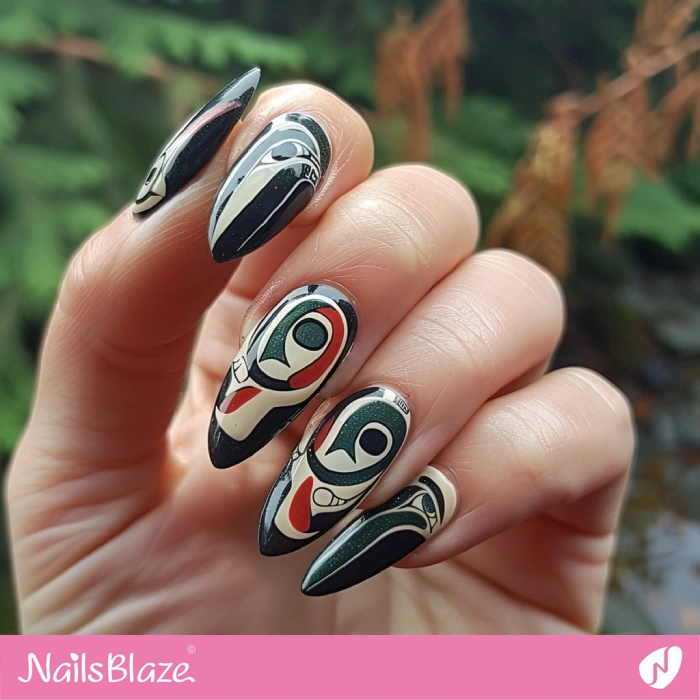 Black Haida Gwaii Nails Design | Tribal Nails - NB4589